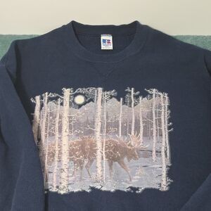 VTG Russell Athletic Navy Sweater with Moose Design XXLT